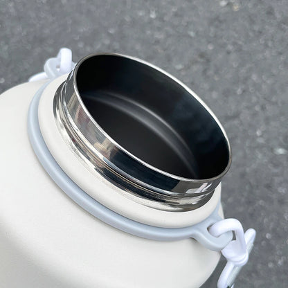 1pc 2000ml Large Capacity Stainless Steel Thermos Mug, Insulated Water Bottle with Handle & Straw, Leakproof Sports Water Jug fo