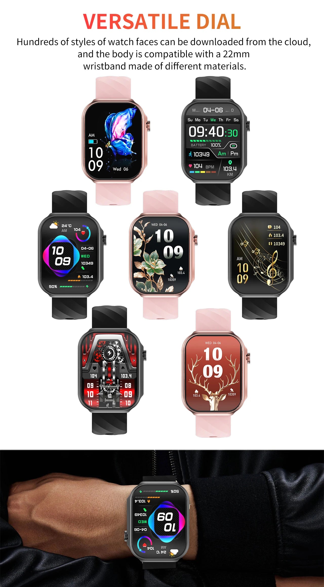 LIGE Nowy smartwatch z zakrzywionym ekranem 3D o przekątnej 2,2 cala z podświetleniem LED, termometrem, monitorem zdrowia, połączeniami BT i funkcjami sportowo-fitnessowymi