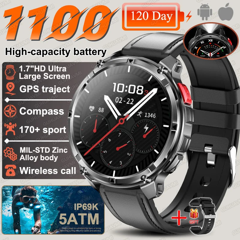 2026 New T-REX 3 PRO 1100mAh Large Battery Smart Watch 10ATM Waterproof GPS 1.7" HD AMOLED Call Sports Flashlight Smartwatch Men