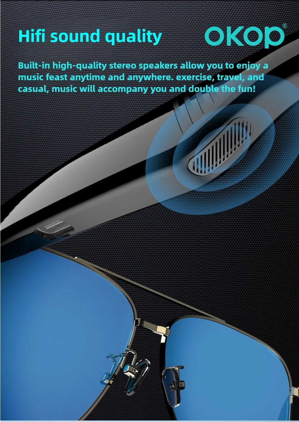 OKOP Smart Bluetooth Glasses,Waterproof Bluetooth Headset,Voice Call Glasses,Anti-blue Light Air Conduction Glasses,AI Glasses