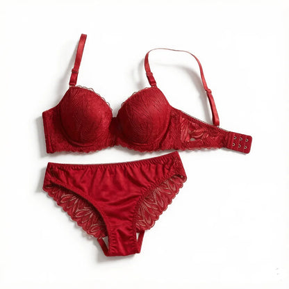 Red Lace Bra and Panty Set Women Sexy Push Up Underwear Embroidered Elegant Bridal Lingerie Valentine’s Day Gift A3005