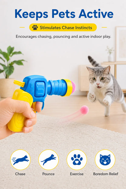 Interactive Cat Toy Pom Pom Ball Launcher Quiet Fuzzy Ball Shooter Indoor Chase Play Kit with 100 Colorful Soft Balls for Cats