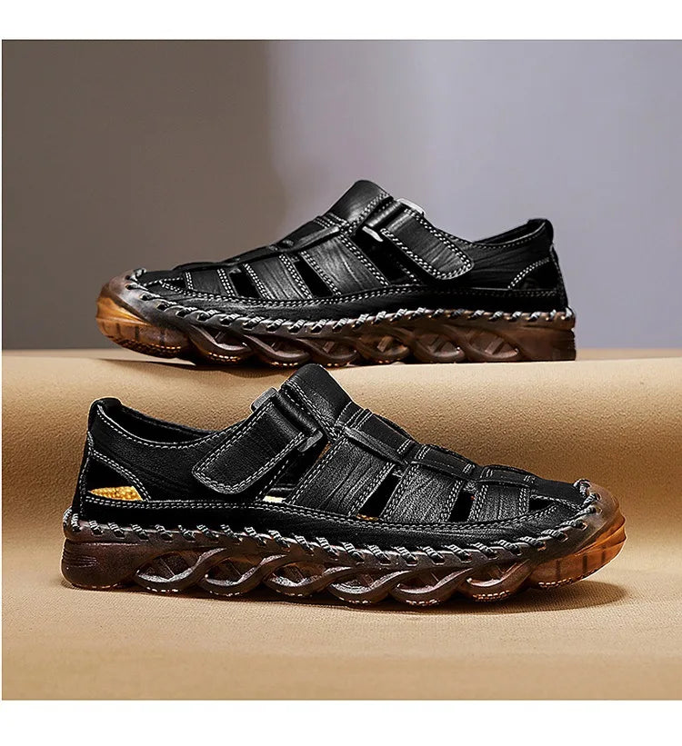 Large Size Summer New Men's Beach Sandals Outdoor Casual Leather Bag Head Wear-resistant Breathable Men's Shoes
