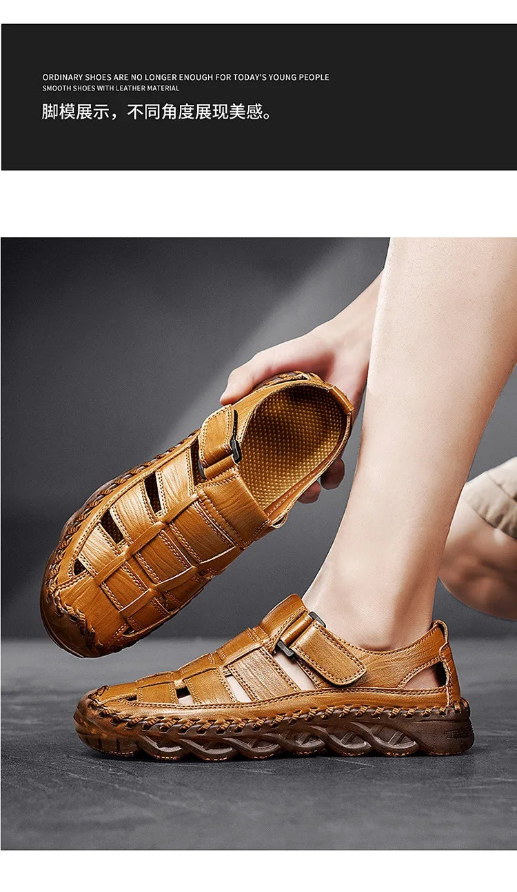 Large Size Summer New Men's Beach Sandals Outdoor Casual Leather Bag Head Wear-resistant Breathable Men's Shoes