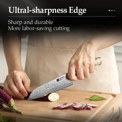 XINZUO 5.8 Inches Bunka Knife 67 Layers Damascus Steel Stainless Steel Ergonomically Designed Handle With Delicate Gift Box