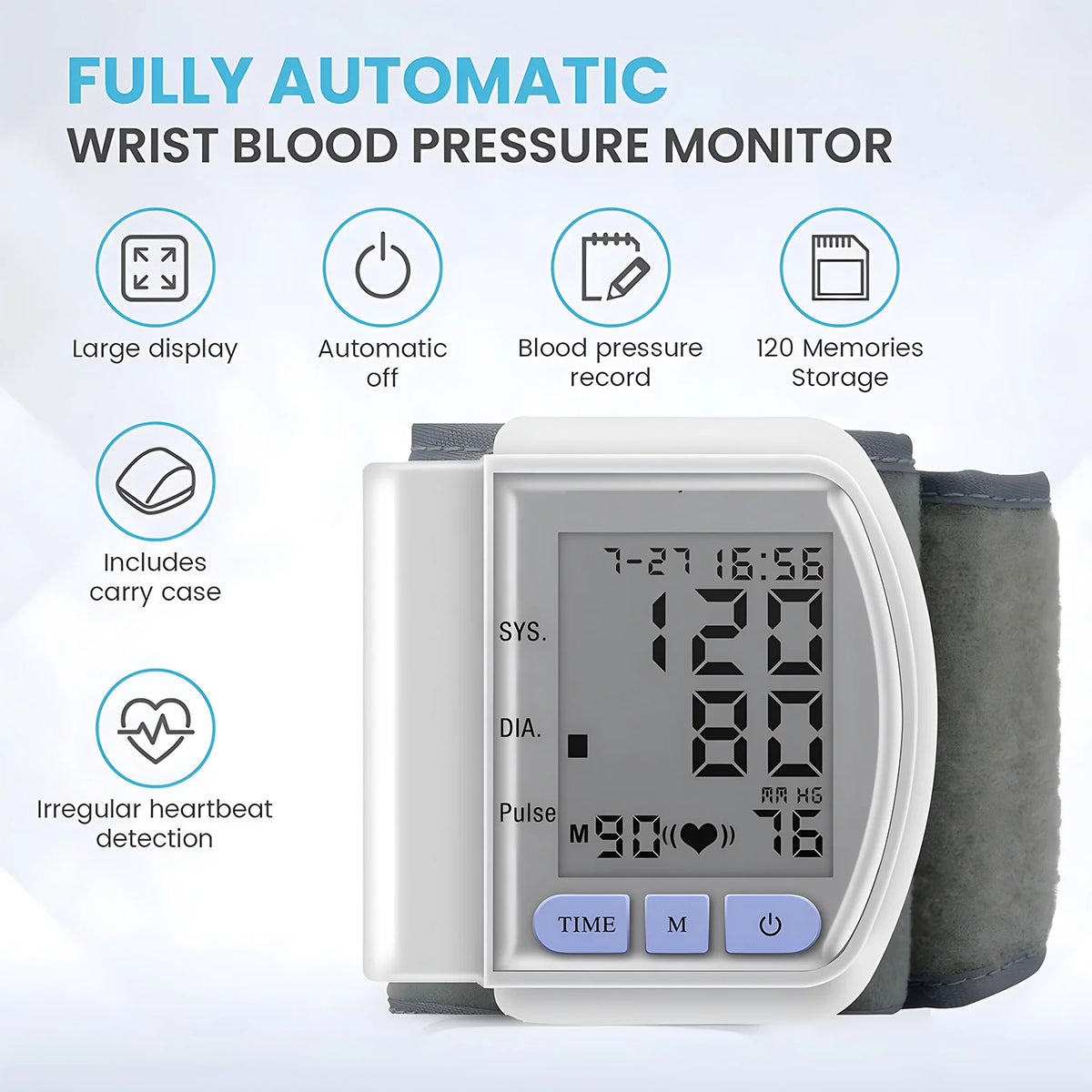 Medical Wrist Blood Pressure Monitor Bp Monitor Large LCD Display Blood Pressure Machine Adjustable Wrist Cuff Sphygmomanometer