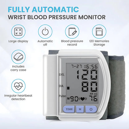 Medical Wrist Blood Pressure Monitor Bp Monitor Large LCD Display Blood Pressure Machine Adjustable Wrist Cuff Sphygmomanometer