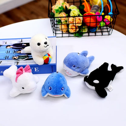 Seal Shark Whale Beluga Keychain Pendant Doll Mini Marine Animal Plush Keyring  Backpack Pendant Decor Kawaii Pendant Doll
