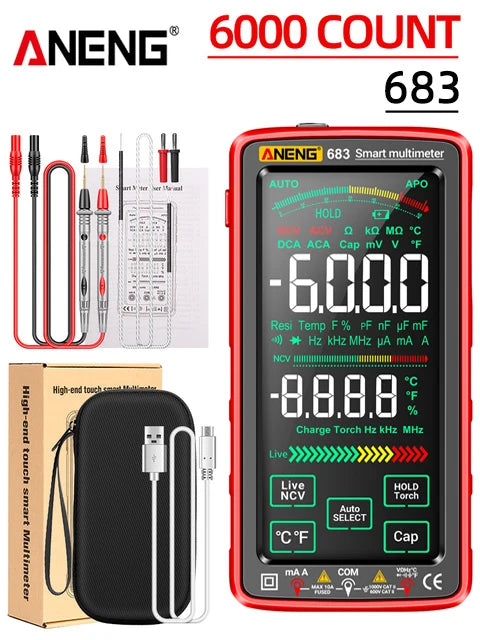 ANENG 683 Inteligentny Multimetr Akumulatorowy Wysokiej Klasy Dotykowy 6000 Zliczeń Multimetro Tester Multitester AC/DC Napięcie Prąd Narzędzie