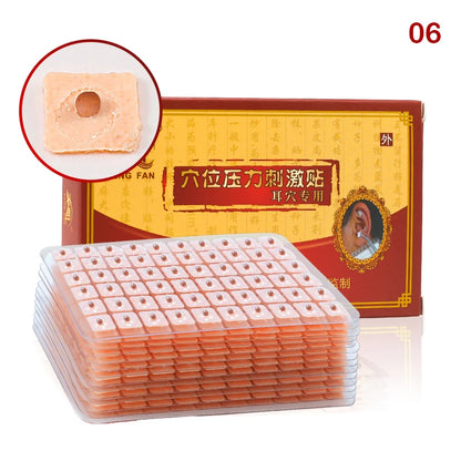 600 Patches Ear Care Red Bianstone Ear Acupuncture Massage Therapy Needle Patch Seeds Sticker Auricular Auriculotherapy Kit