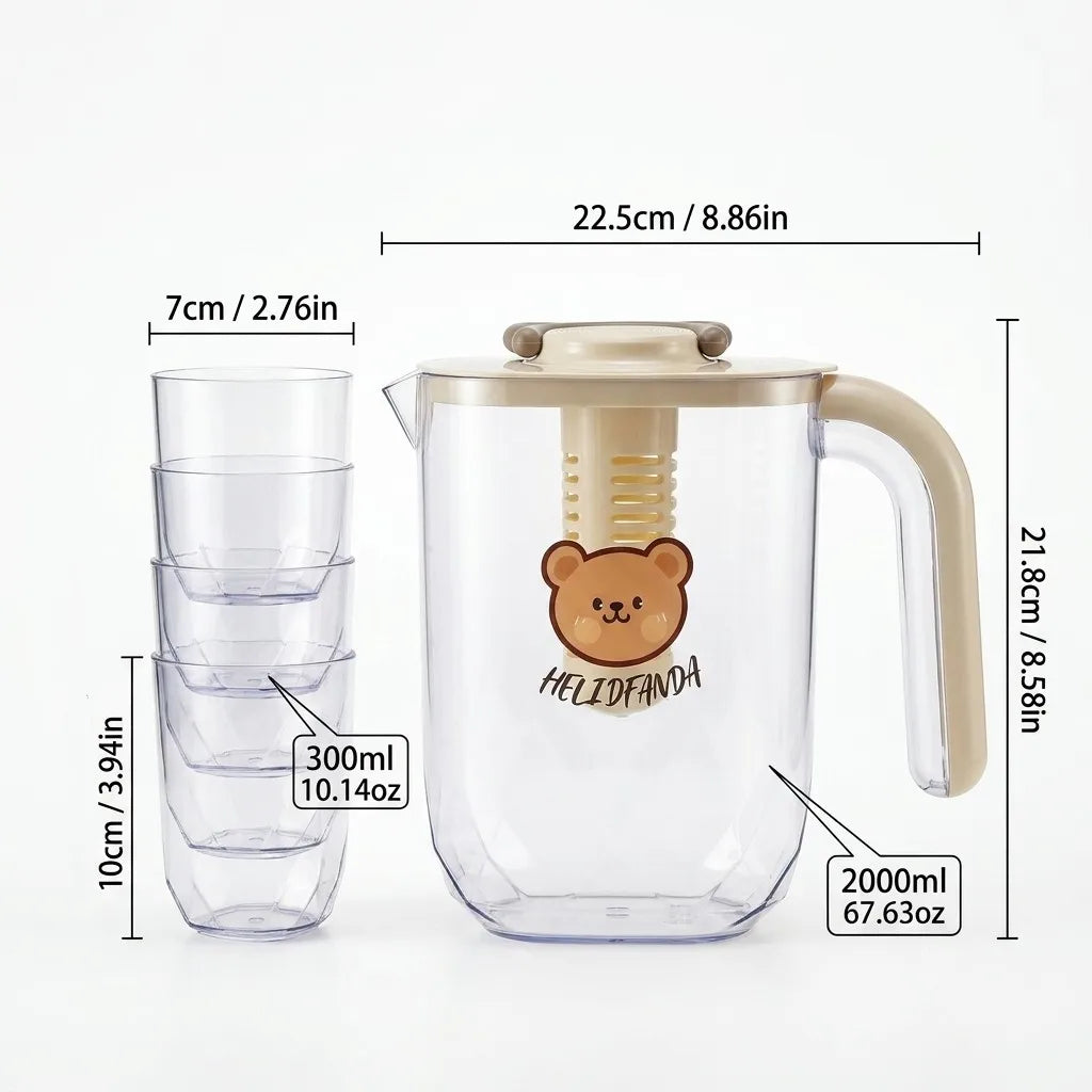 2200ml Large Capacity Plastic Water Jug Water Carafe Cold Drink Container Juice Jar Pitcher with Lid and Tea Filter