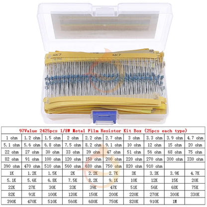 1/8W 1/4W 1/2W 1W 2W 3W 0Ω~10MΩ 1% Metal Film Resistor Resistance Assortment Kit With box