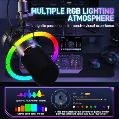 maono PD200X XLR\USB Dynamic Microphone for Gaming Recording Streaming Youtube Metal Mic with Software Tap-to-Mute Gain Knob