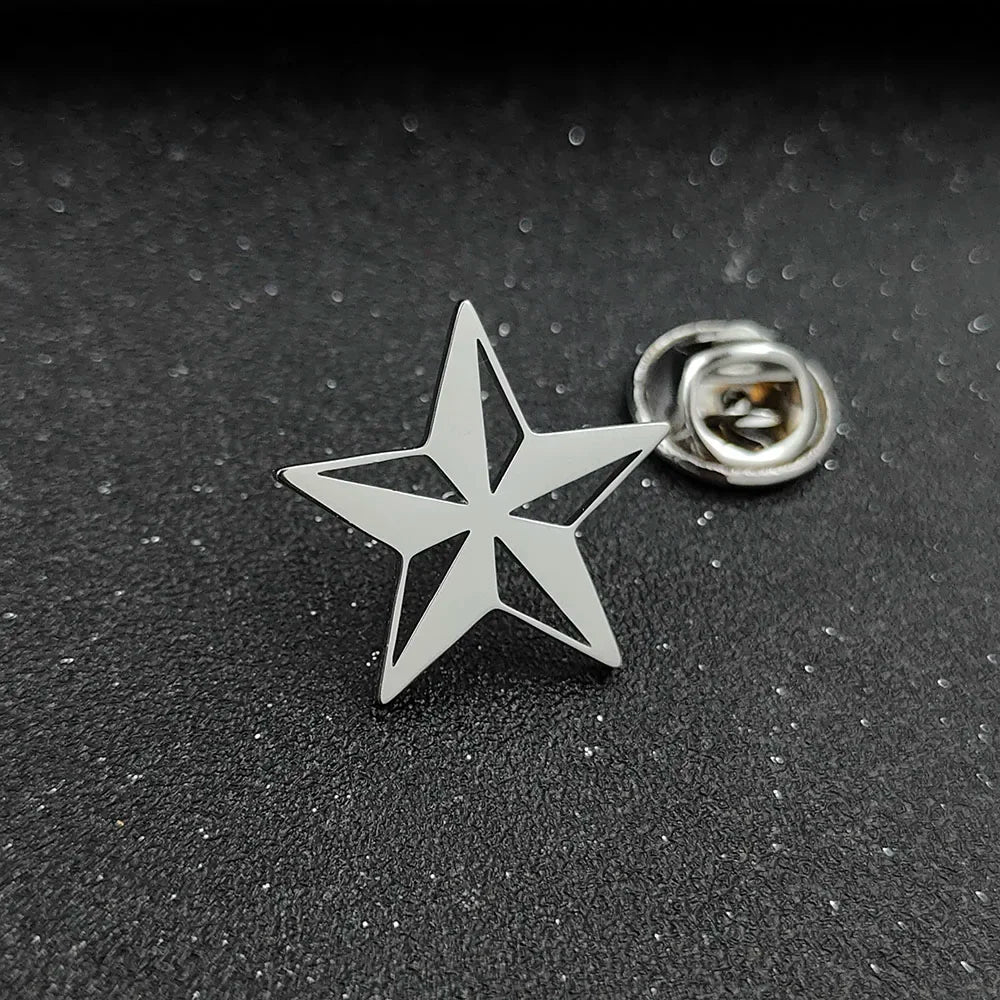 Classic Round Five-pointed Star Gold-plated Brooch, Men's Collar Lapel Pin Black, Suit Accessories, Gift for Husband