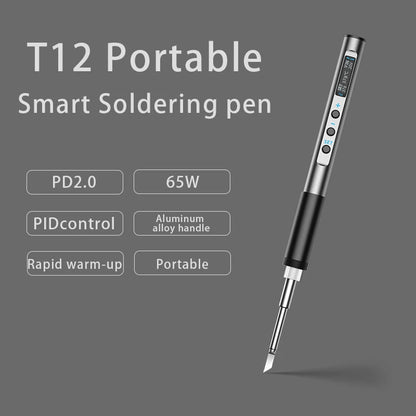PTS100 T12 Soldering Iron Type-C Powered, PD Fast Charge, 65W High Power, Full Metal CNC Body, Adjustable Temperature