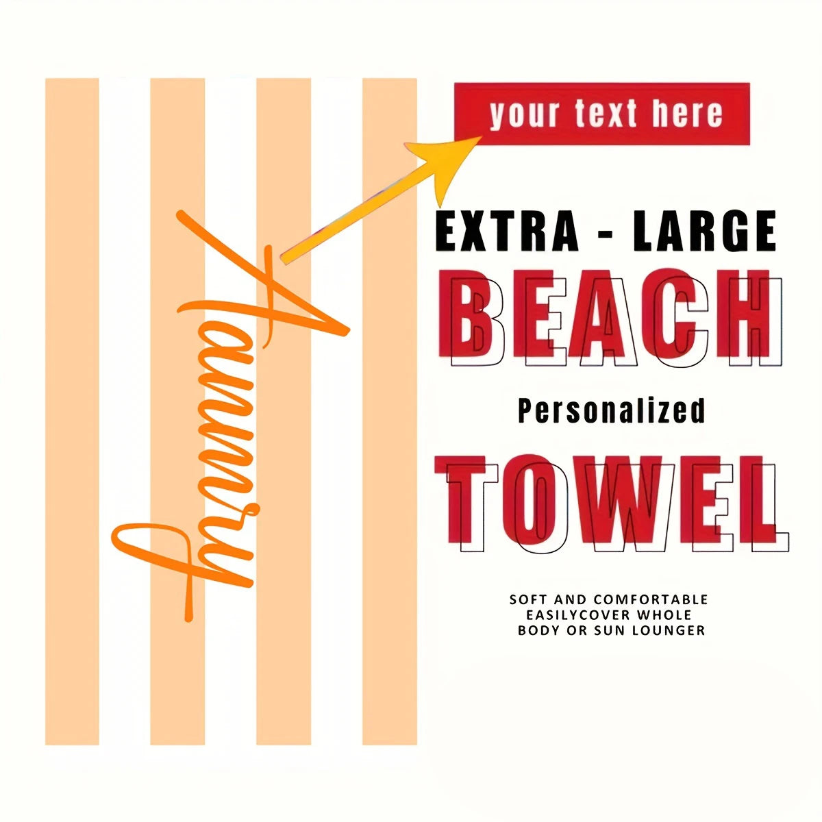 Personalized Striped Beach Towel Custom Name/Logo Microfiber Towel Thin Quick Dry Absorbent for Beach Swimming Yoga Bath Sports