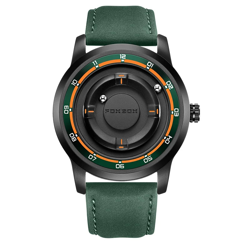 FOXBOX Watch Planet Design Fashion Floating Magnetic Pointer Free Ball Bearing Creative Simple Waterproof Quartz Watch for Men