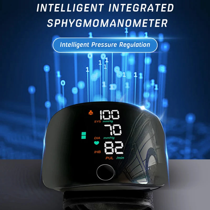New LED Wrist Blood Pressure Monitor Rechargeable English Voice Broadcast Sphygmomanometer Tonometer BP Monitor