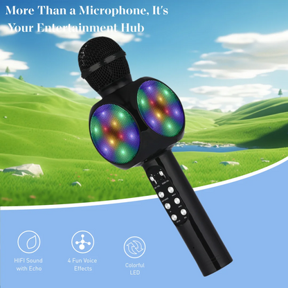 Magic Voice Karaoke Microphone, Wireless Bluetooth Speaker with 4 Voice Changer, Colorful LED Lights, HIFI Sound, for Party Gift