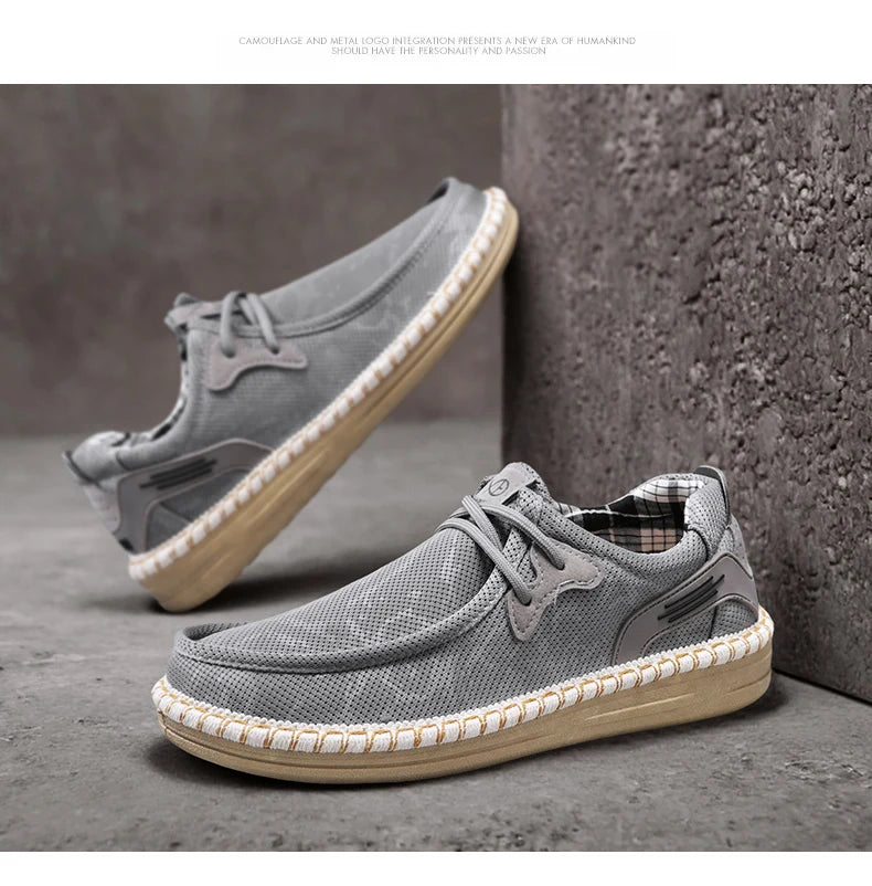 2026 Summer New Men Slip-on Breathable Mesh Shoes, Lazy Casual Hemp Sole Low-top Loafers, Lightweight Anti-slip Fisherman Shoes