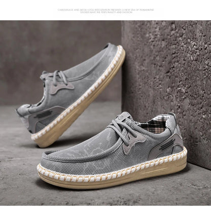 2026 Summer New Men Slip-on Breathable Mesh Shoes, Lazy Casual Hemp Sole Low-top Loafers, Lightweight Anti-slip Fisherman Shoes