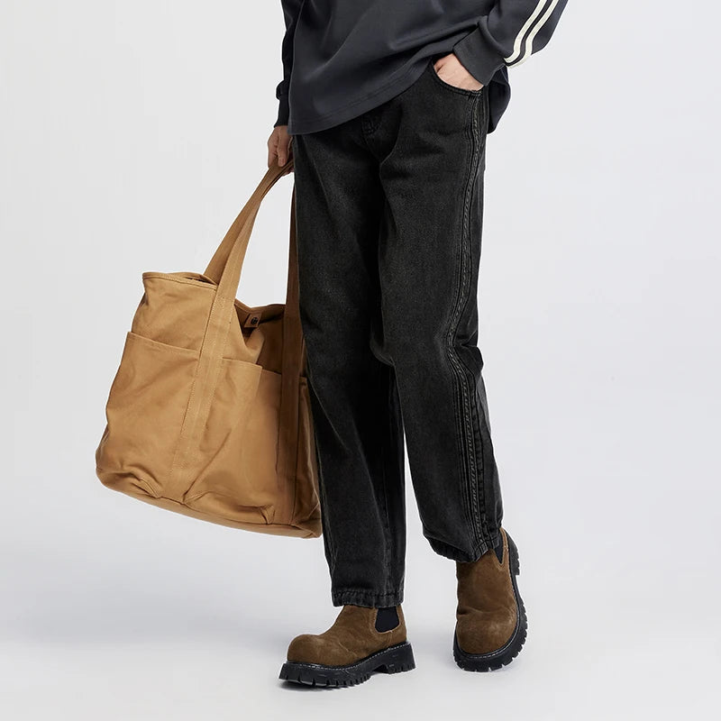 Semir Men Jeans Retro Wide Straight Side Stripe Elastic Waist 2026 Autumn Soft Denim Pants Casual Street Style Daily Wear