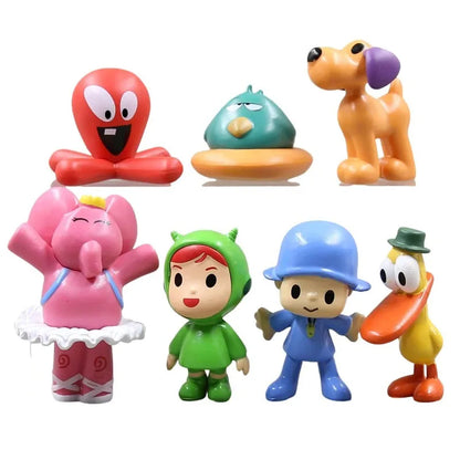 / 7Pcs/Set Kawaii Pocoyo Animal Toy Bird Duck Elephant Doll Toy Model Scene Ornaments Anime Cartoon Cute Pvc Figures Toys