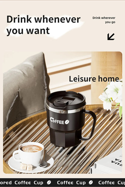 WORTHBUY Coffee Mug With Lid&Handle 304 Stainless Steel Tea Milk Coffee Cup Double Wall Insulated Anti Scalding Drinking Cup