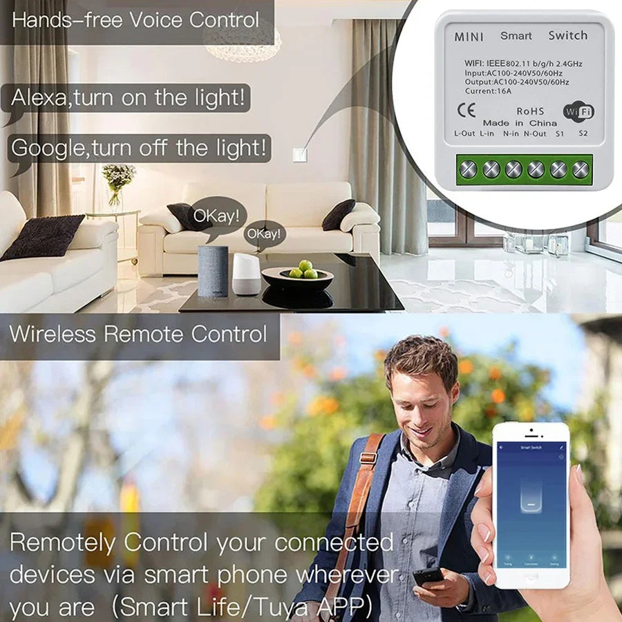 Tuya WiFi Smart Switch 16A 20A RF 433Mhz Relay Breaker Module 2-Way Control Smart Life App Remote Works with Google Home Alexa