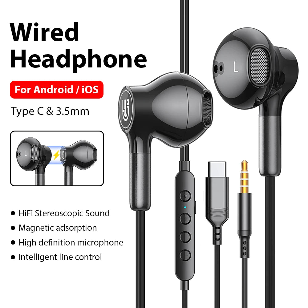 Gaming Wired Headphones HiFi Surround Sound USB Type C 3.5mm In-ear Earplugs For Samsung Galaxy Xiaomi iphone Ear Buds Headphone