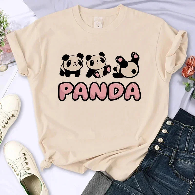 Cartoon Casual Creative T-shirt Vintage Round Neck Clothes Funny Cute Panda Printed T Shirt for Women Summer Sleeve