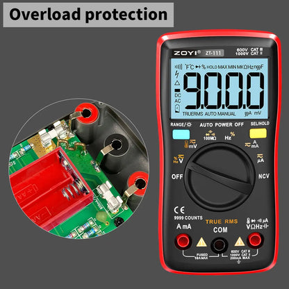 ZOYI 9999 Counts True RMS Digital Multimeter Auto Range Anti-Burn NCV AC DC Voltage Current Temperature Electrician Tester