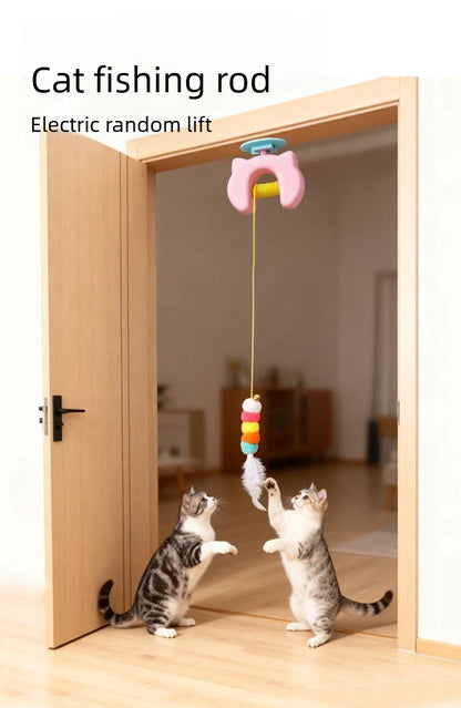 Electric Cat Toy with Ropes Auto Swing Feather Toy Interactive Kitten Toy For Self Playing  Caterpillar Interactive Cat Toys