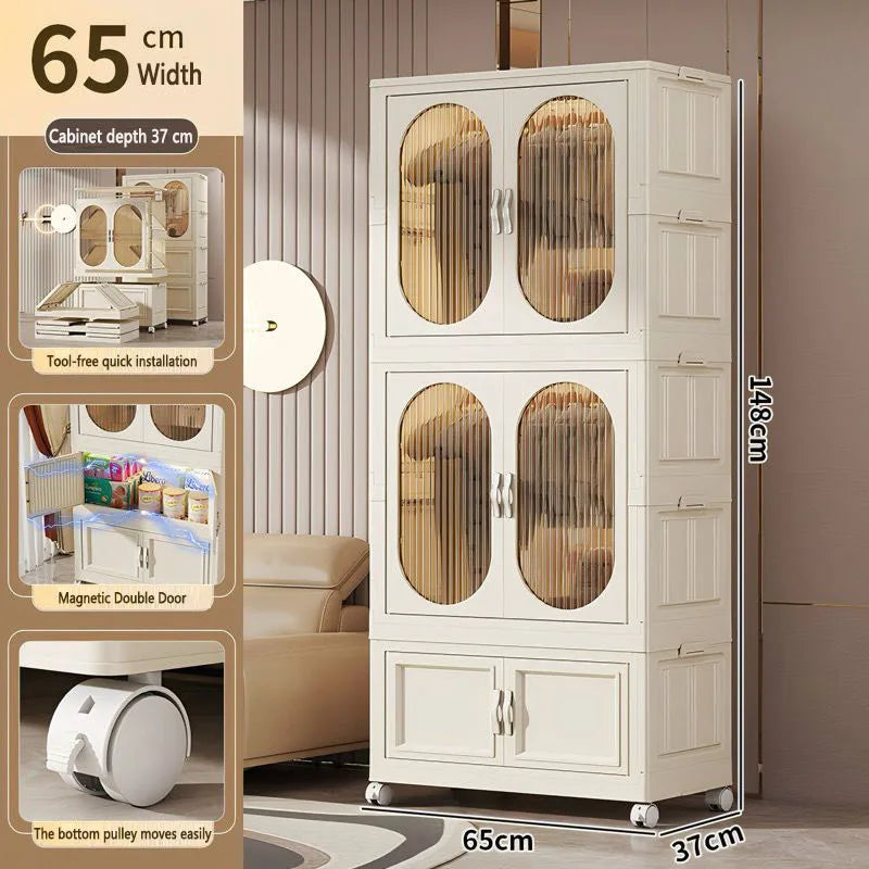 Foldable Baby Closet Plastic Infant Wardrobe Children's Clothing Storage Cabinet for Home Bedroom No Installation Needed