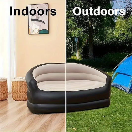 1pc Outdoor portable inflatable bed, lounging double sofa, folding camping inflatable recliner, flocking outdoor inflatable sofa