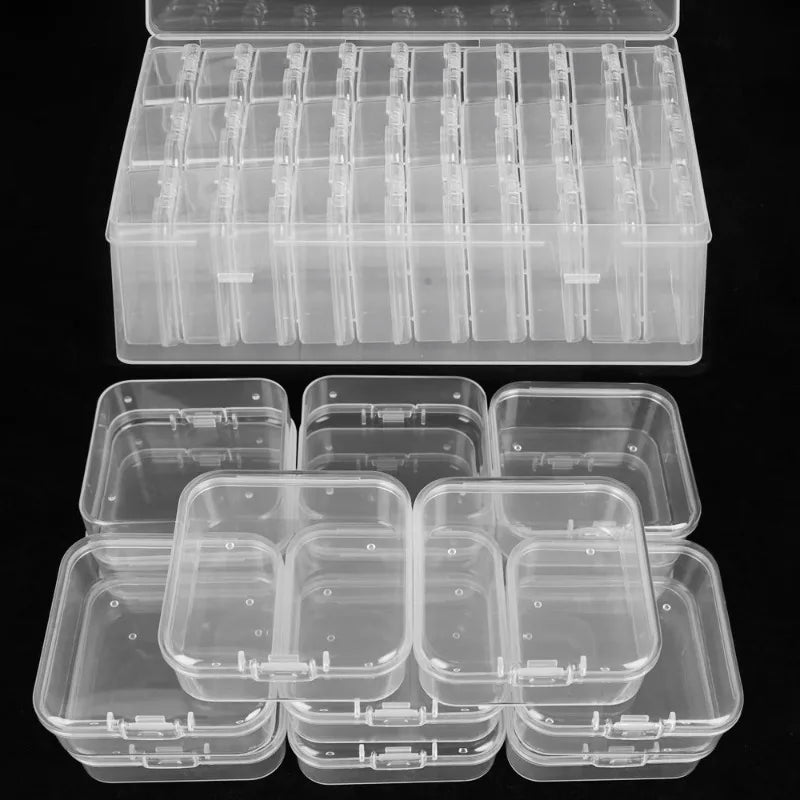 30/14x Clear Rhinestone Boxes Plastic Organizer 5D Nail Art Accessories Containers Art Craft Bead Seed Jewelry Tabletop Storage