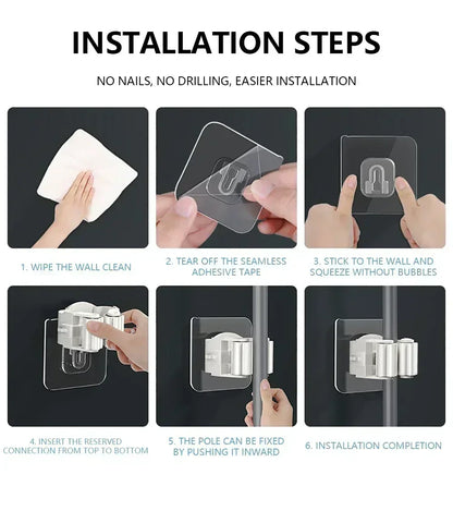 Self-adhesive Mop Holder Broom Stand Wall Mounted Mop Support Sweeping Brush Hook Storage Organizer Bathroom Kitchen Accessories