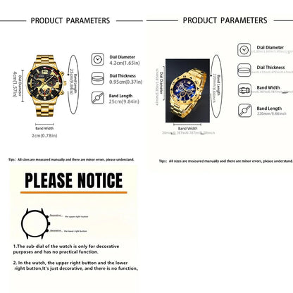 DEYROS 6 Pieces/Set Casual Fashion Men's Watch 6 Piece Set Quartz Men's Watch Alloy Strap Men's Ideal Gift Gift for Yourself