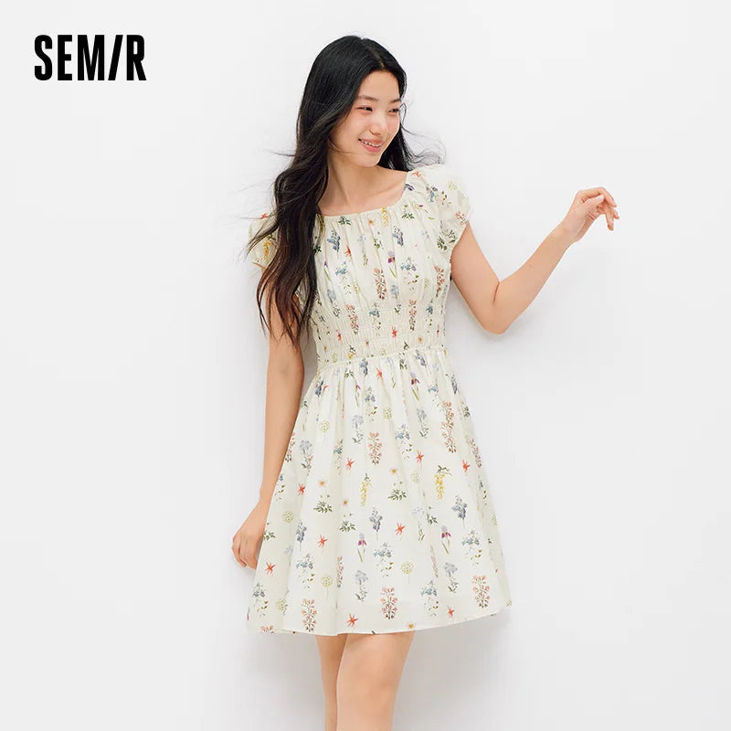 Semir Women Dress Bowknot Waist Print Floral Dress 2026 Summer Sweet Casual Style