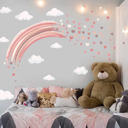 Bohemia style rainbow heart clouds sticker for kids room living room decoration self adhesive pink rainbow wall decal