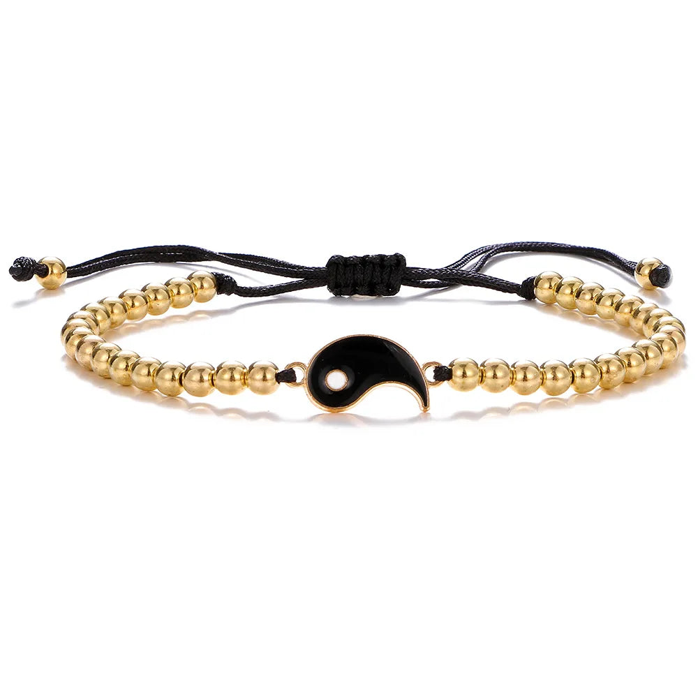 Couple Bracelets Rings Yin Yang Tai Chi Alloy Pendant Adjustable Braid Chain Necklace Matching Lover Bracelet Necklace Earring