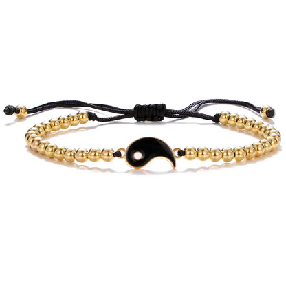 Couple Bracelets Rings Yin Yang Tai Chi Alloy Pendant Adjustable Braid Chain Necklace Matching Lover Bracelet Necklace Earring