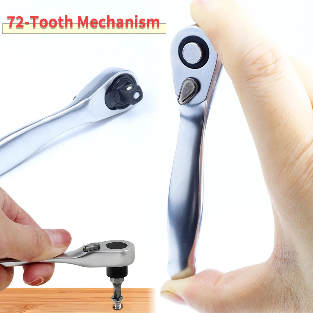 Quick Ratchet Wrench, Ratchet 72-Tooth Ratchet Screwdriver, 1/4 inch Drive Micro Ratcheting Bit Driver Wrench for Tight Spaces