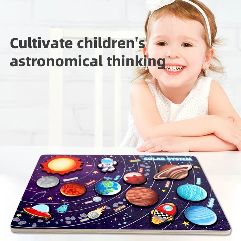 Solar System Puzzle for Kids  Wooden Cognitive Board  Early Learning Space Toys  Montessori Astronomy Toy  Safe Non-Toxic Puzzle