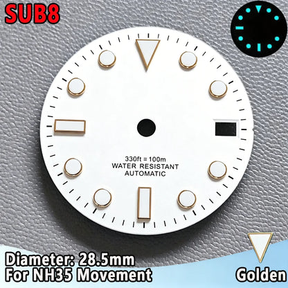 28.5mm NH35 Watch Dial Luminous Dials Single Calendar Dial Suitable For NH35 Movement Can Support DIY Dial Customization Logo