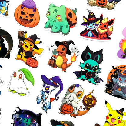50PCS Kawaii Halloween Anime Pocket Monsters Pikachu Stickers DIY Laptop Luggage Skateboarding Mobile Cartoon Toys Gift Stickers