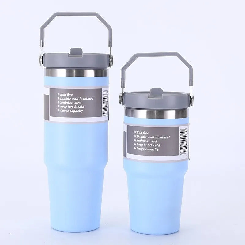 20/30oz Vacuum Insulated Tumbler with Lid: Stainless Steel Portable Cup with Dazzling Tote Handle for Hot & Cold Drinks