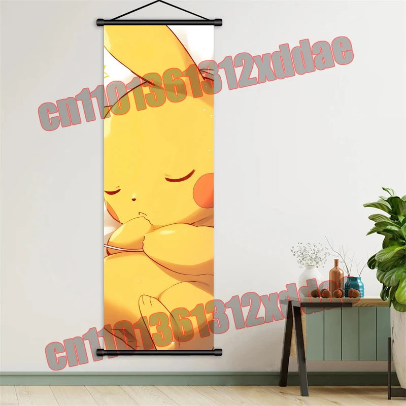 Pokemon Anime, Bulbasaur, Charizard, Eevee, Pikachu, Print Art White Canvas Scroll Painting Modern Room Decor Wall Art Painting