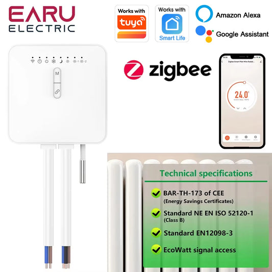 Tuya ZigBee Smart Thermostat For Pilot Wire Heating Radiator Support Ecowatt Electricity Monitoring Remote Control Alexa Google