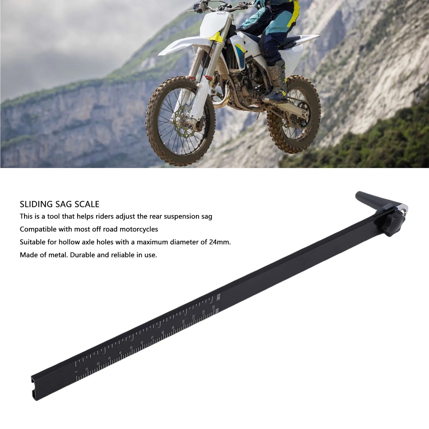 Rear Shock Sag Measurement Tool Sliding Sag Scale Sturdy Metal Rear Suspension Sag Measurement Tool for Most Dirt Bikes